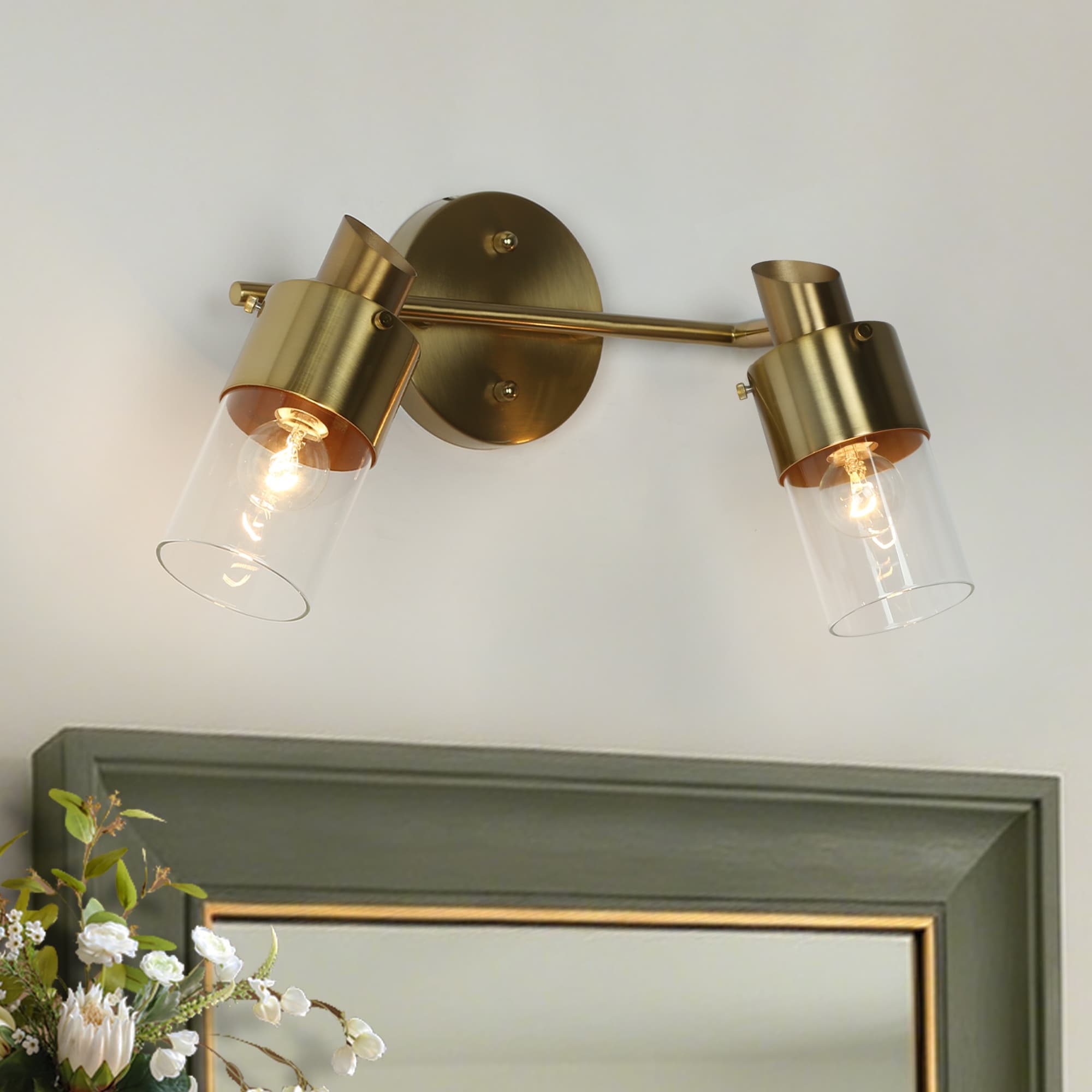 Modern 2/3-Light Dimmable Gold Bathroom Vanity Light Cylinder Glass Wall Sconces