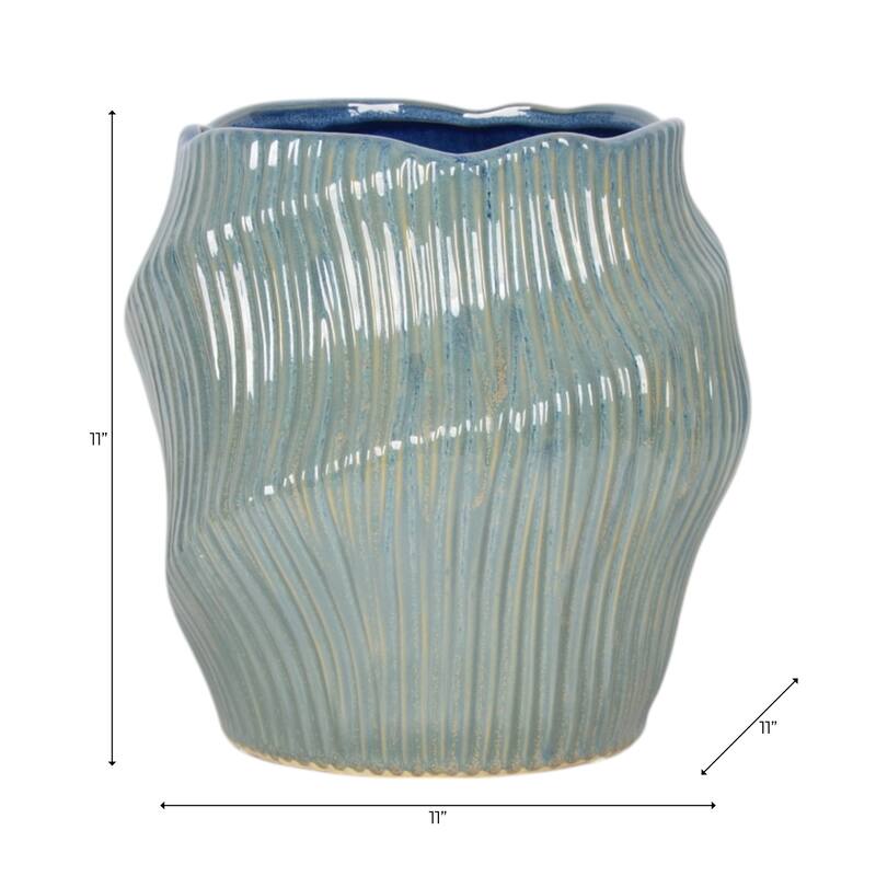 Ceramic Decorative Vase with Ribbed Texture Sculptural Hollow Design