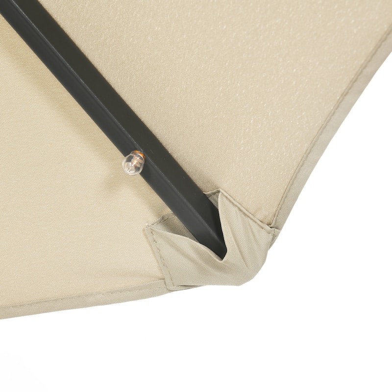 Outsunny Double-sided Patio Umbrella with Solar Lights and Sandbag Base, Outdoor Table Umbrella with Push Button Tilt, Crank