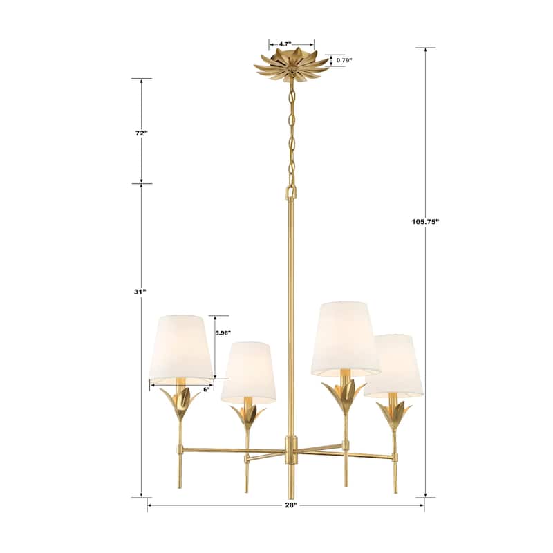 Broche 4 Light Antique Gold Chandelier - 28"W x 28"H x 28"D