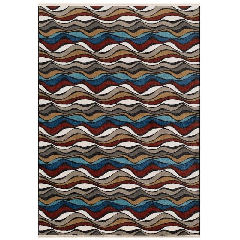 Luxe Weavers Modern Abstract Waves Fringe Area Rug, Non-Shedding Carpet - 2' x 3'