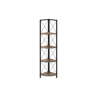 Bookshelf, Bookcase, Etagere, Corner, 4 Tier, 60"h, Office, Bedroom, Laminate, Metal, Contemporary, Modern