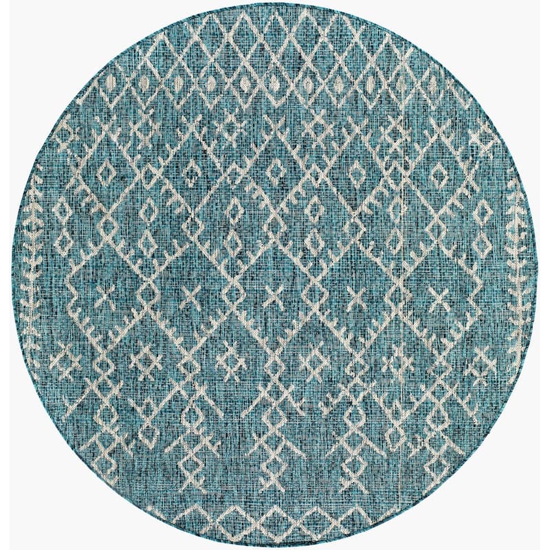 Livabliss Eagean Global Indoor/Outdoor Area Rug - 5'3" x 5'3" Round - Aqua