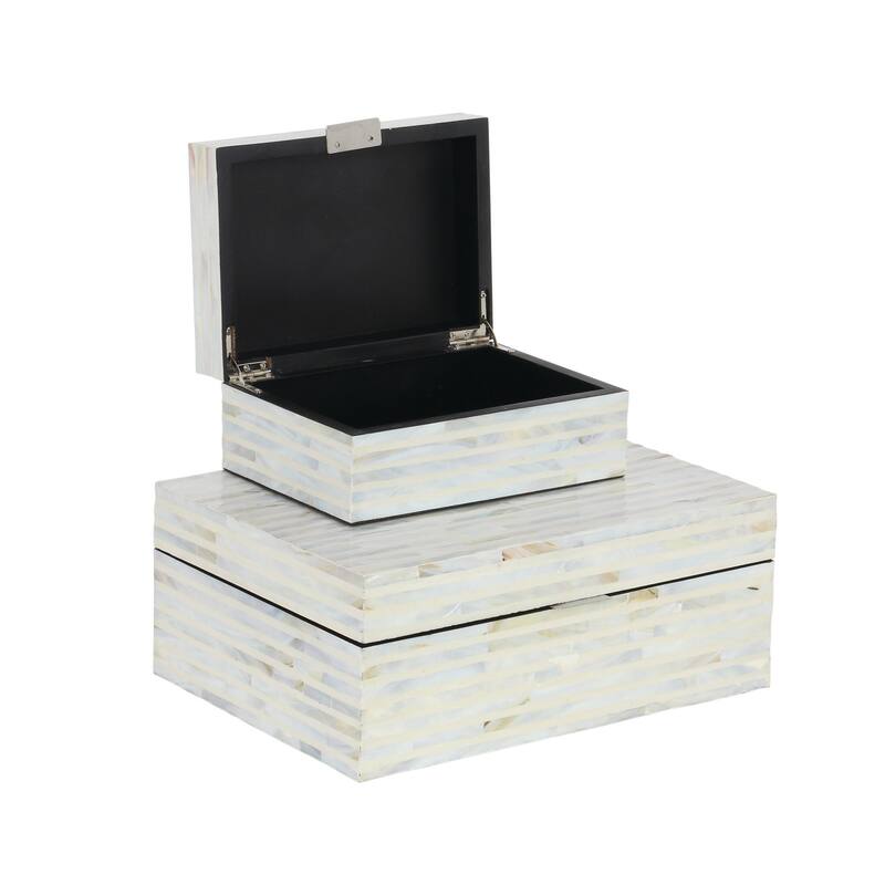 Mother of Pearl Handmade Geometric Box with Hinged Lid (Set of 2)