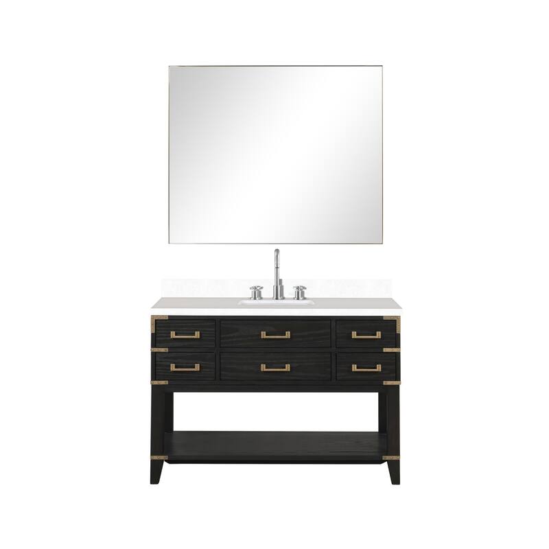Norwalk 48 in W x 22 in D Black Oak Single Bath Vanity, Cultured Marble Top, Faucet Set, and 46 in Mirror - Black Oak