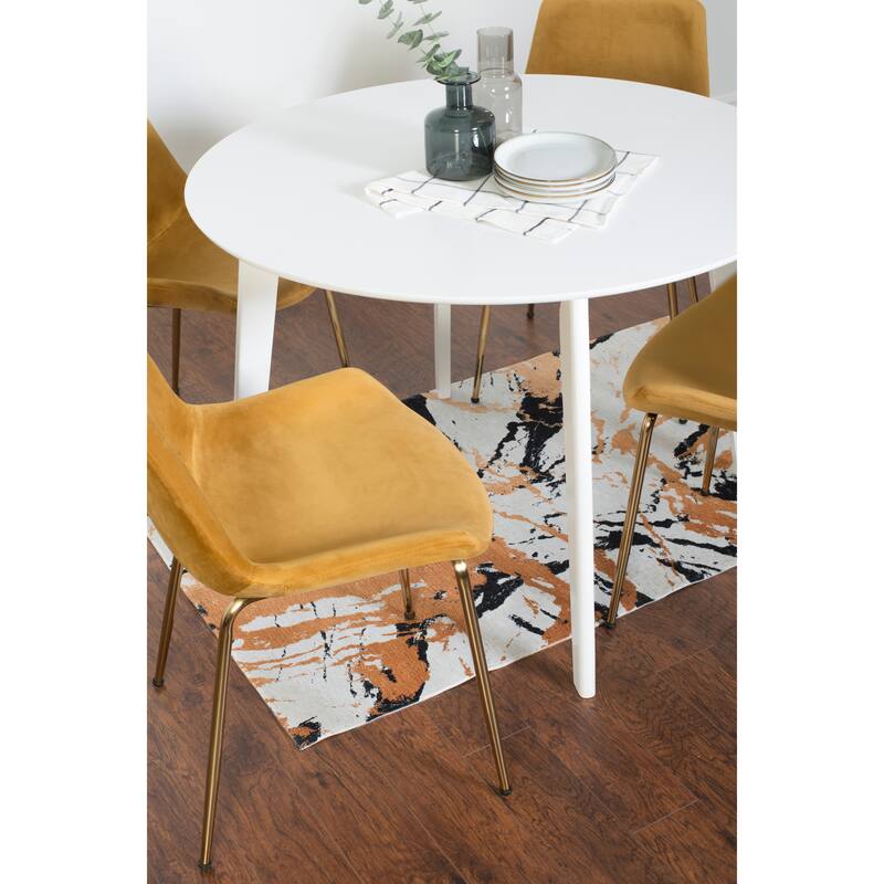 White Yellow Velvet Upholstered Side Chairs with Metal Legs, Bar Table and Chair Set, Round Dining Chairs for Breakfast Nook