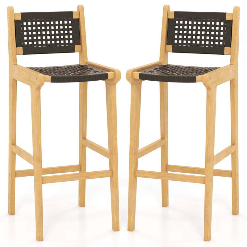 Costway 1/2/4 PCS 30" Teak Wood Bar Chair with Backrest & Footrest Bar