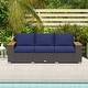 preview thumbnail 17 of 24, Outsunny 3-Seat Patio Sofa with Cushions, PE Rattan Outdoor Couch with Wood Grain Wide Armrests for Porch