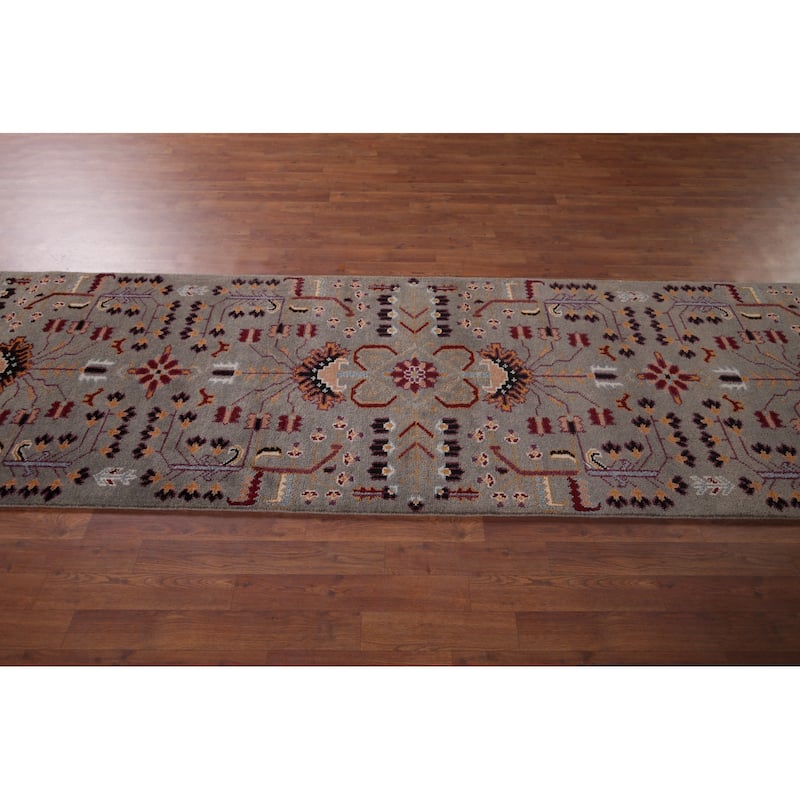 Tribal Geometric Kazak Oriental Runner Rug Hand-Knotted Wool Carpet - 3'1"x 10'3"