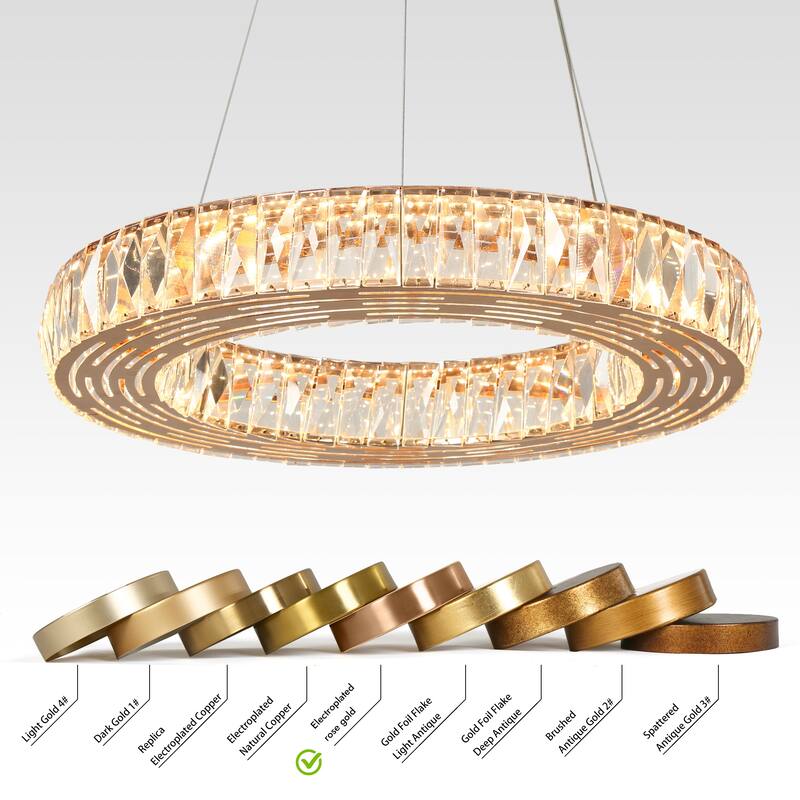 Modern Glam LED 1-Light Crystal Chandelier Drum Ring Lights for Dining Living Room Bedroom - D22" x H3.3"