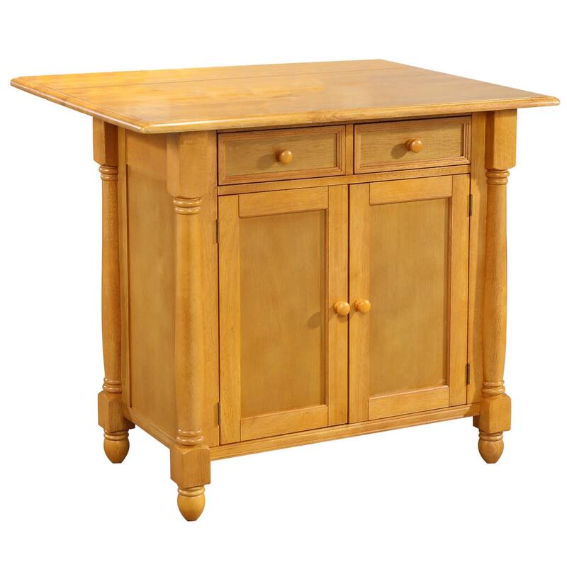 Extendable Kitchen island With Drop Leaf, Storage Drawers & Cabinet - Light Oak Finish