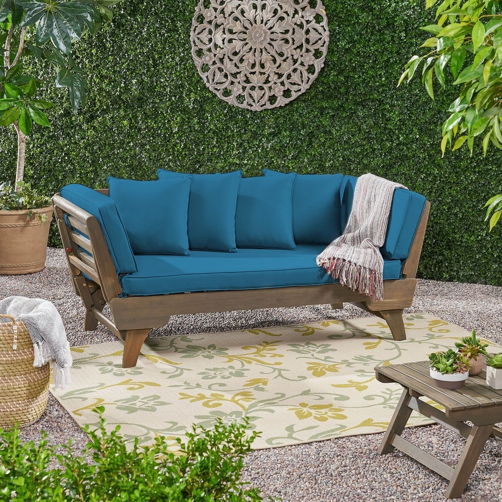Ottavio Outdoor Acacia Wood Daybed with Cushions by Christopher Knight Home