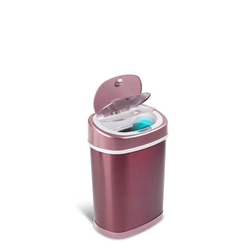 NINESTARS 3.9 Gal. Stainless Steel Motion Sensor Trash Can Burgundy DZT-15-9