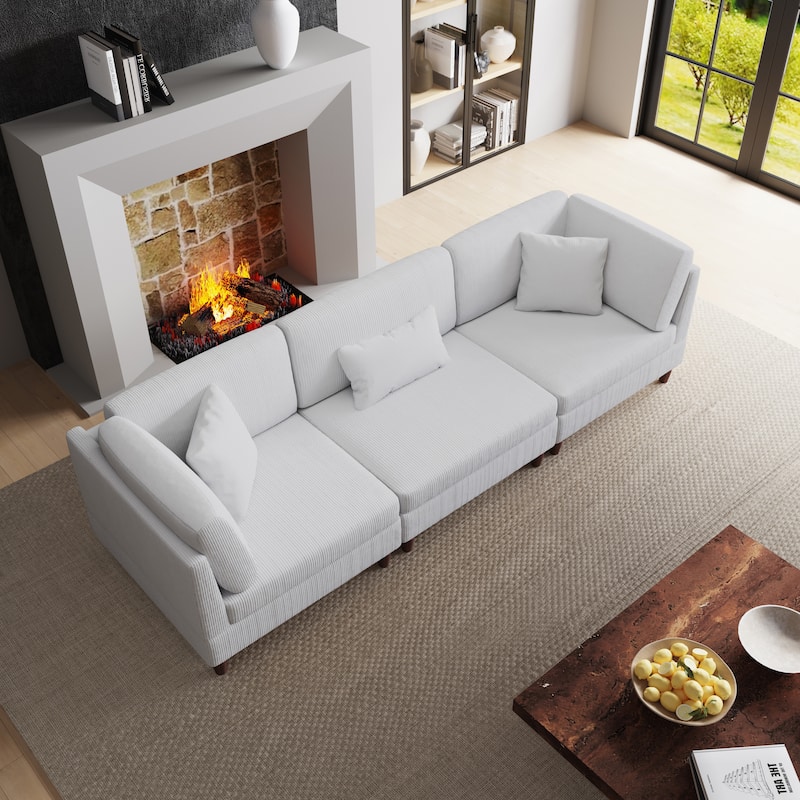 Corduroy Modular Sectional Sofa Set With Pillows