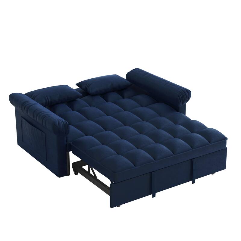 56" Foam 2-Seater Sofa Bed with Pull-Out Sleeper and Adjustable Backrest