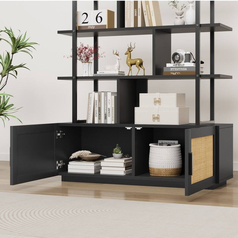 Split-level rattan bookshelf - N/A