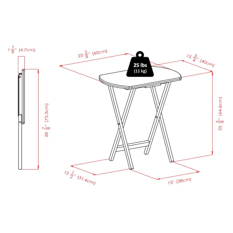 2pc Oversized Rectangular Snack Tables - 25.5" - White