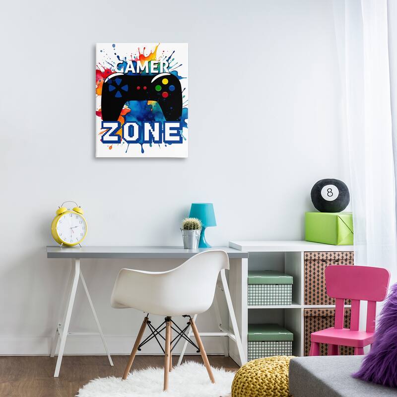 Stupell Vivid Modern Gamer Zone Canvas Wall Art Design By Kim Allen