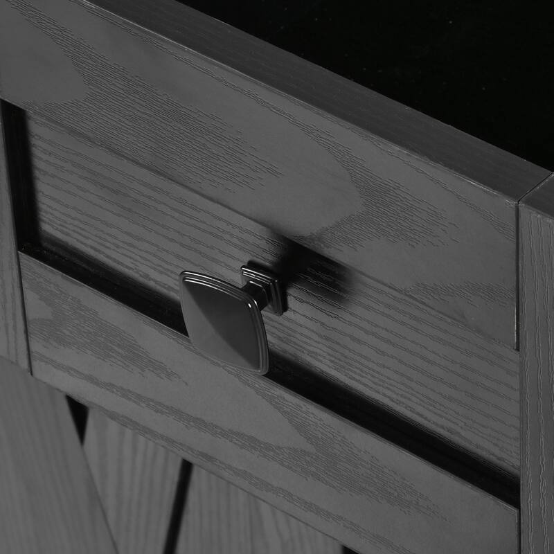 Rolling Kitchen Island Storage Table on 5 Wheels with Sliding Barn Door, Metal Grid Door, Spice Rack, Glass Holders, Drop Leaf