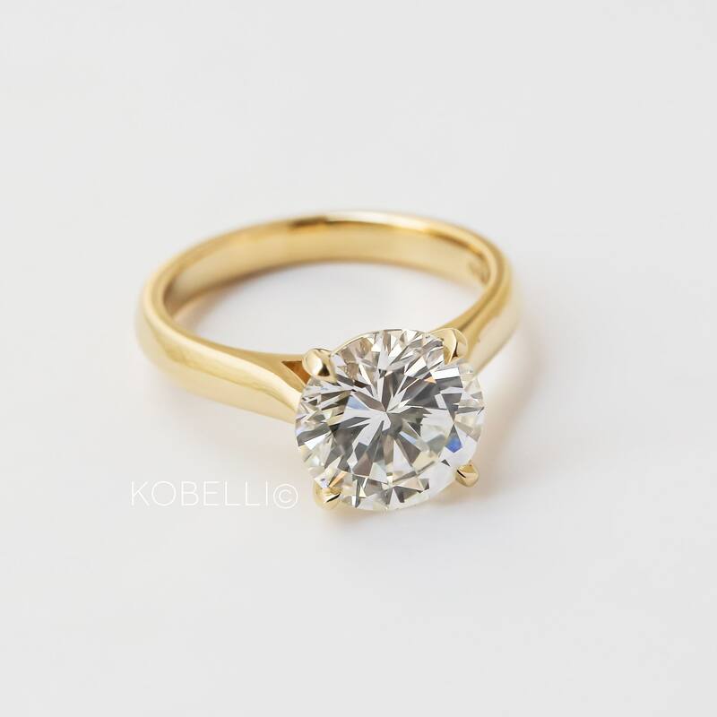 Kobelli 3.49 Carat Natural Diamond GIA Certified 14k Solid Gold Round Solitaire Cathedral One-of-a-Kind Franz Engagement Ring