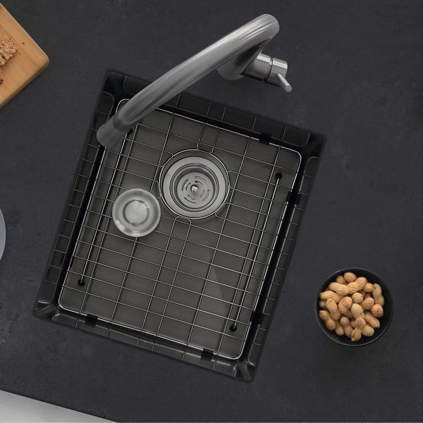 slide 2 of 15, STYLISH 16 inch Graphite Black Stainless Steel 16G Undermount Bar Sink - 16" x 18" x 10" Graphite Black