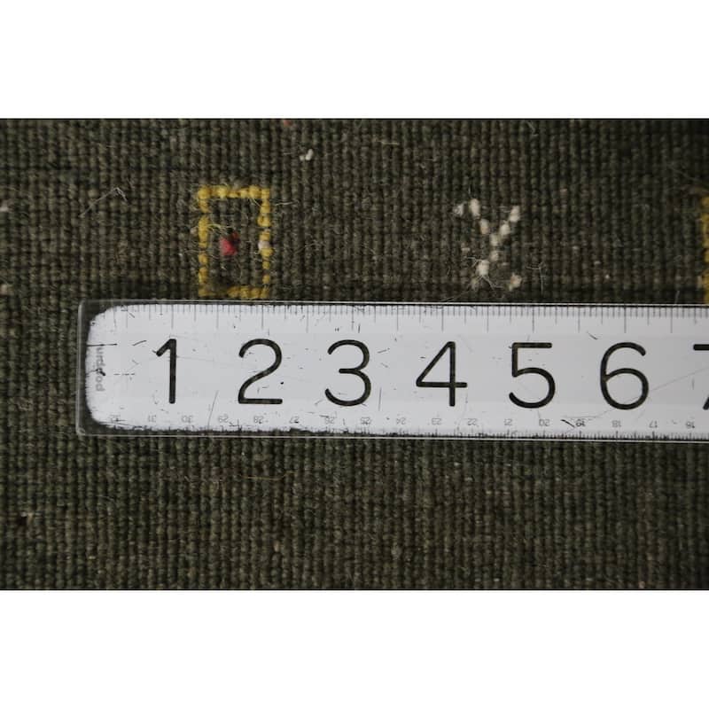 Animals Green Gabbeh Indian Runner Rug Hand-Knotted Wool Carpet - 2'4" x 9'2"