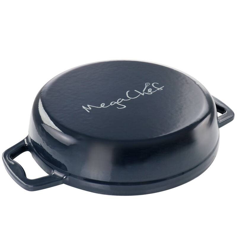 2 Quart Dark Blue Round Cast Iron Enameled Braiser Pan