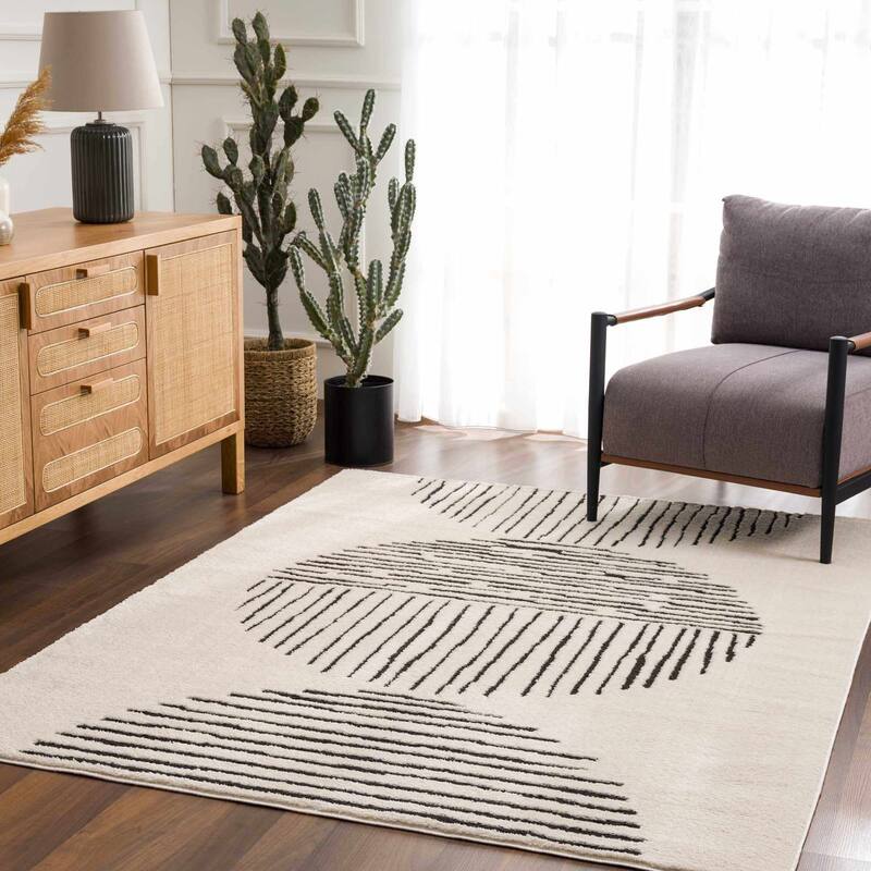 Hauteloom Mahsa Hallway, Kitchen Runner Rug - Cream, Black - 2'8" x 7'3"