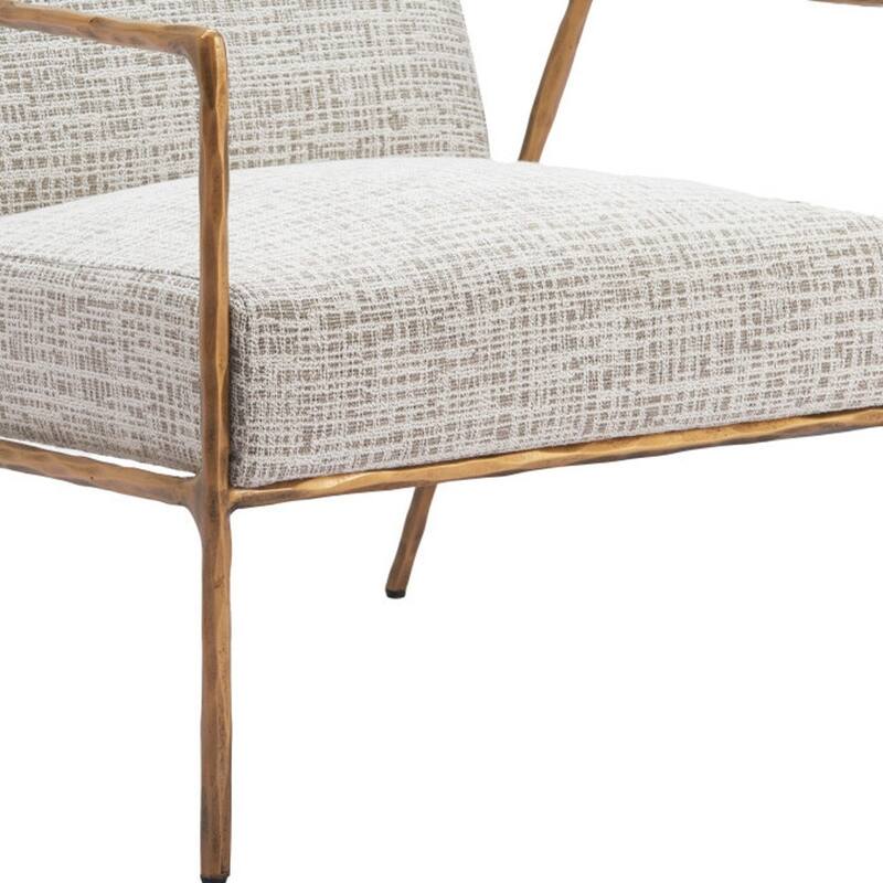 HomeRoots 25" Beige And Gold Upholstered Arm Chair - 25' X '31.1' X '32