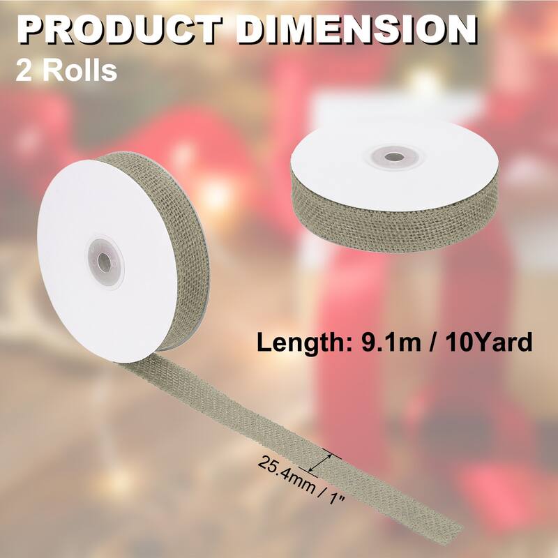 Burlap Fabric Ribbon 2pcs Jute Crafts Roll Wrapping - Tan - 1 Inch x 10 Yards