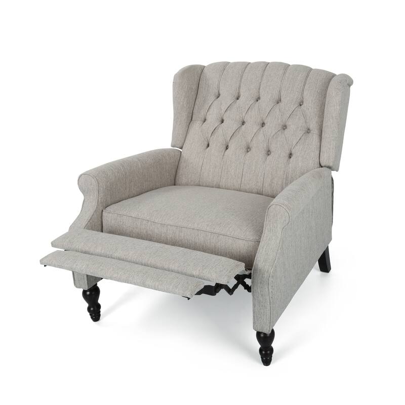 Oversized Wingback Push-Back Recliner with Footrest, Tufted Back, Nailheads