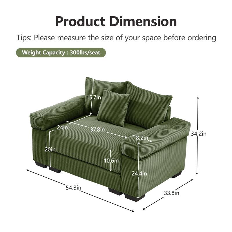 GDFStudio - Soft Corduroy 1-Seater 54.3" Sofa Chair with Extra-Thick Armrests