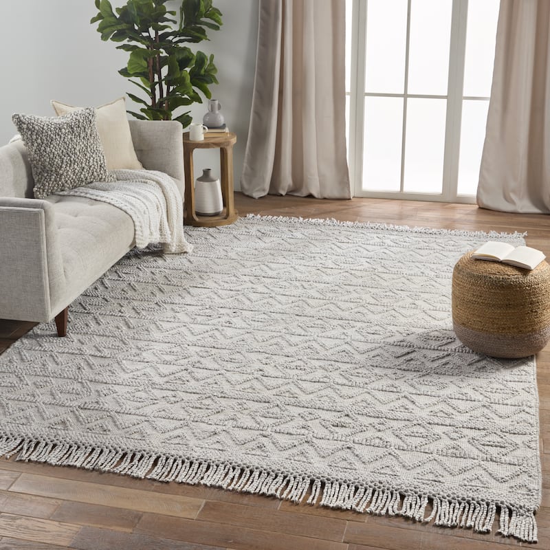 Delineate Indoor/ Outdoor Geometric Ivory/ Light Gray Area Rug