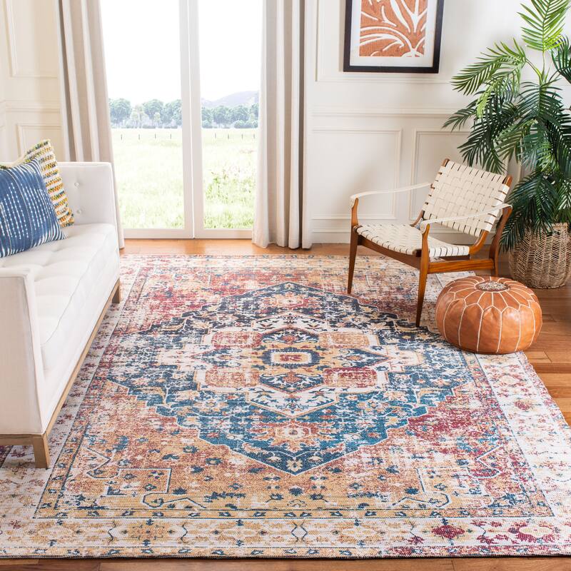 SAFAVIEH Handmade Saffron Karley Traditional Tribal Ivory/Rust Cotton Rug - 8' x 10' - Beige/Blue
