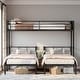 preview thumbnail 1 of 10, Metal Triple Bunk Bed for 3, Convertible Twin XL Over Twin & Twin Frame with Shelf, Ladder & Guardrails Black