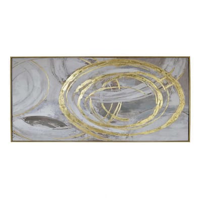 51 x 81 Framed Canvas Oil Painting, Abstract, Natural Fiber, Gray, Gold