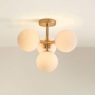 Arden Multi-Light Flush Mount - Metal, Glass & Gold, Ivory White 4-Light Ceiling Light for Bedroom or Hallway in Modern Style