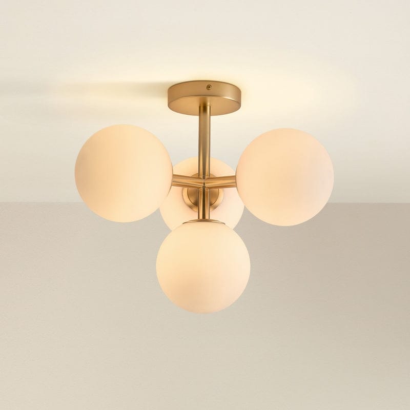 Modern Multi-Light Flush Mount - Metal, Glass & Gold, Ivory White 4-Light Ceiling Light for Bedroom or Hallway in Modern Style