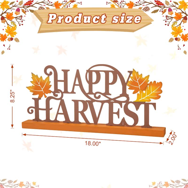 Glitzhome 18"L Wood & Metal Happy Harvest Table Decor Word Sign