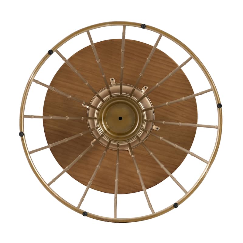 Hollow Edge Retro Art Pine Side Table,Antique Gold+Natural Color