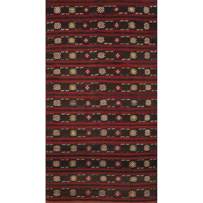 Hand Woven Oriental 100% Wool Carpet Southwestern Tribal Red Kilim Area Rug - 9' 9'' X 5' 11''