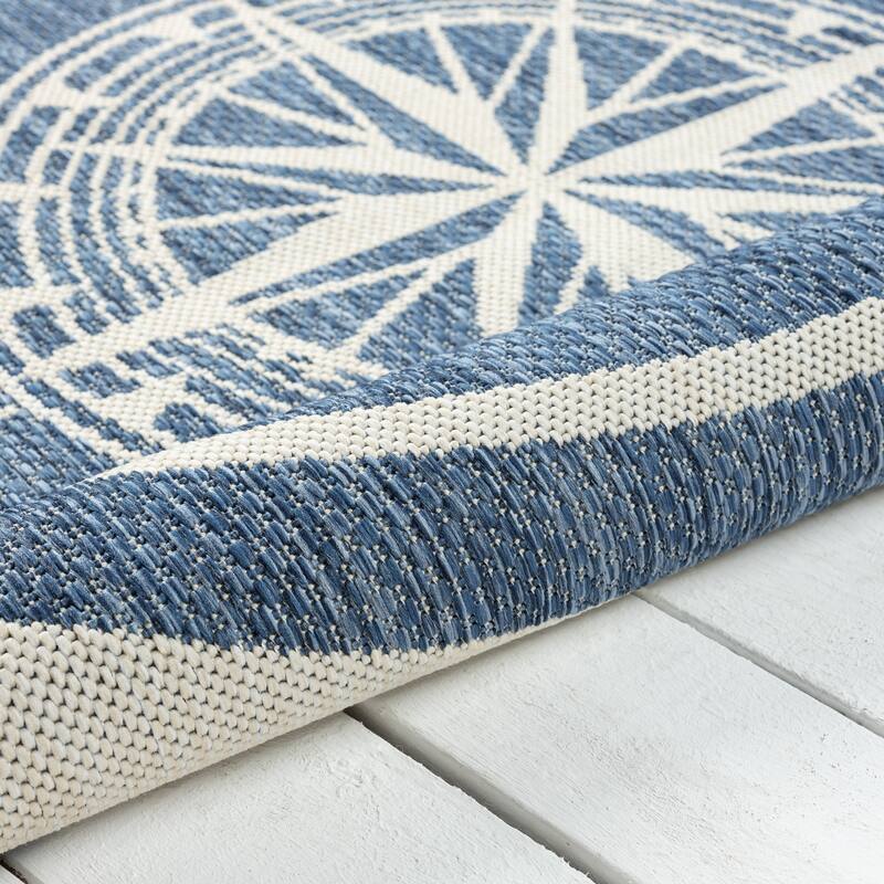 Sevita Tides Nautical Compass Blue/White Indoor/Outdoor Area Rug