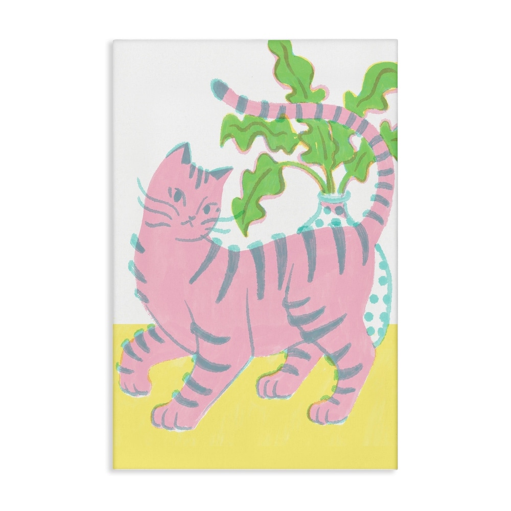Stupell Pink Cat & House Plant Canvas Wall Art Design By Hannah Moren