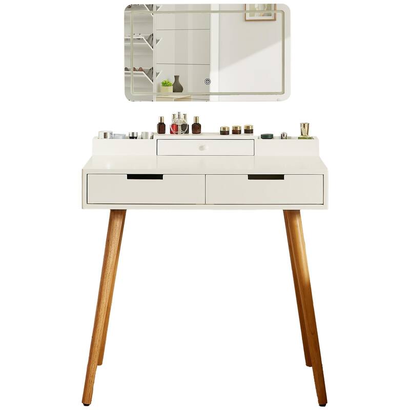 Makeup Vanity Desk with Removable Mirror and Lights,3 Color Modes&Adjustable Brightness Table,Vanity Table Set with 2 Drawers - White
