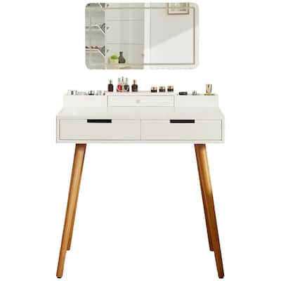Makeup Vanity Desk with Removable Mirror and Lights,3 Color Modes&Adjustable Brightness Table,Vanity Table Set with 2 Drawers