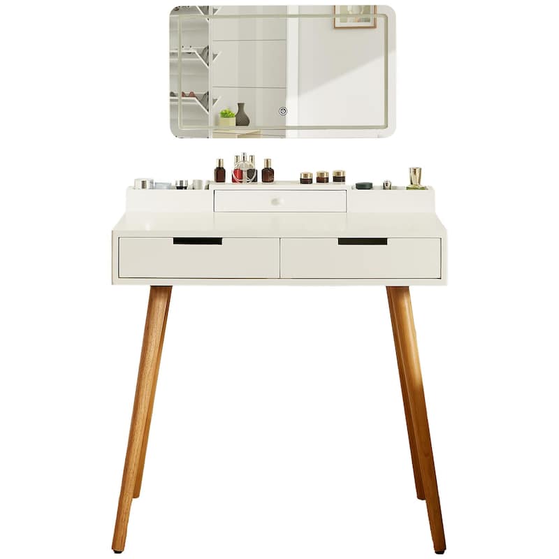 Makeup Vanity Desk with Removable Mirror and Lights,3 Color Modes & Adjustable Brightness Dressing Table with 2 Drawers - White