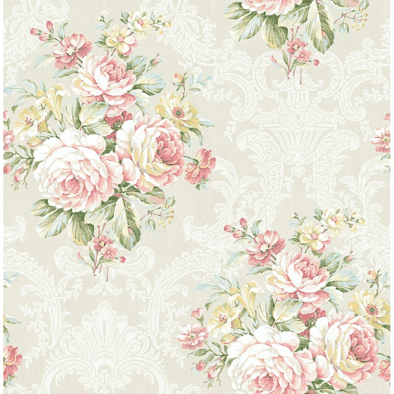 Seabrook Designs Antique Floral Bouquet Unpasted Wallpaper - 20.5 in. W x 33 ft. L - Blush