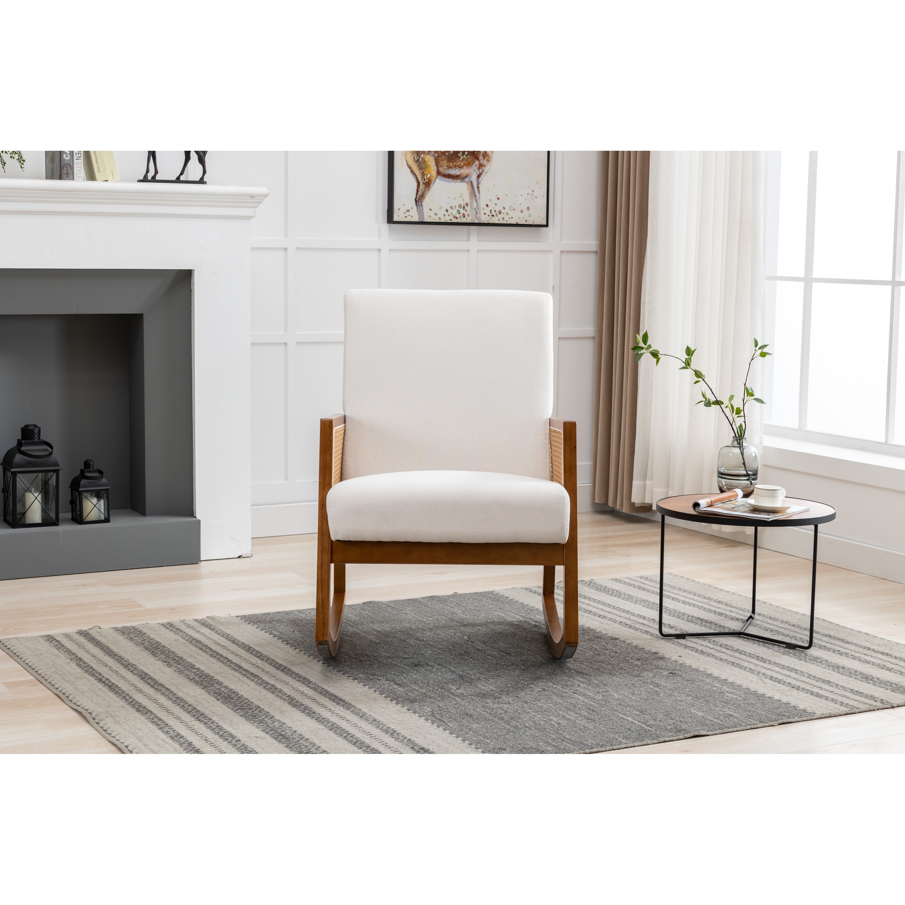 Rocking Chair Living Room Leisure Arm Chair with Wood Armrest and
