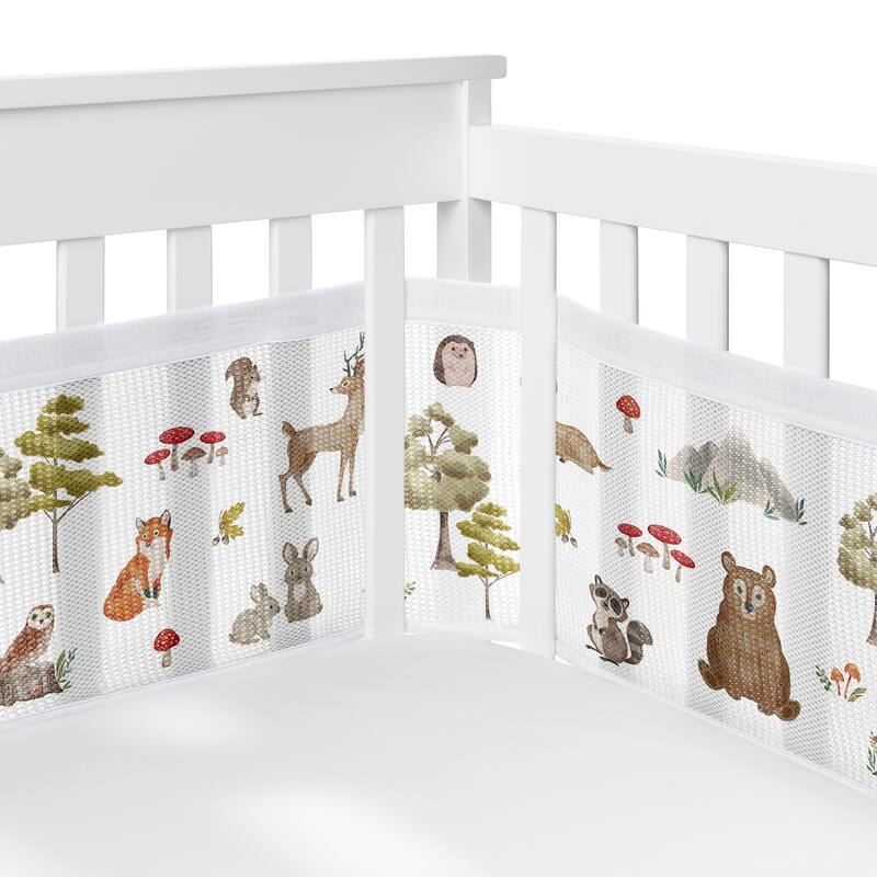 Sweet Jojo Designs 6p Crib Bedding + BreathableBaby Breathable Mesh Liner Woodland Forest Animals Boy Girl Gender Neutral Bear