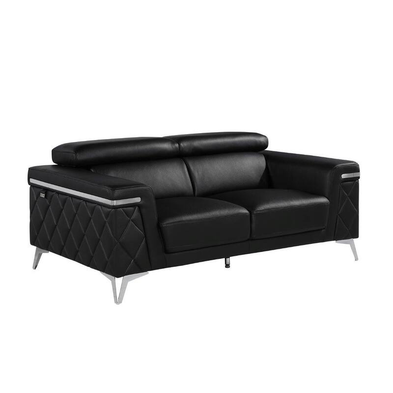 HomeRoots Three Piece Black Italian Leather Five Person Seating Set